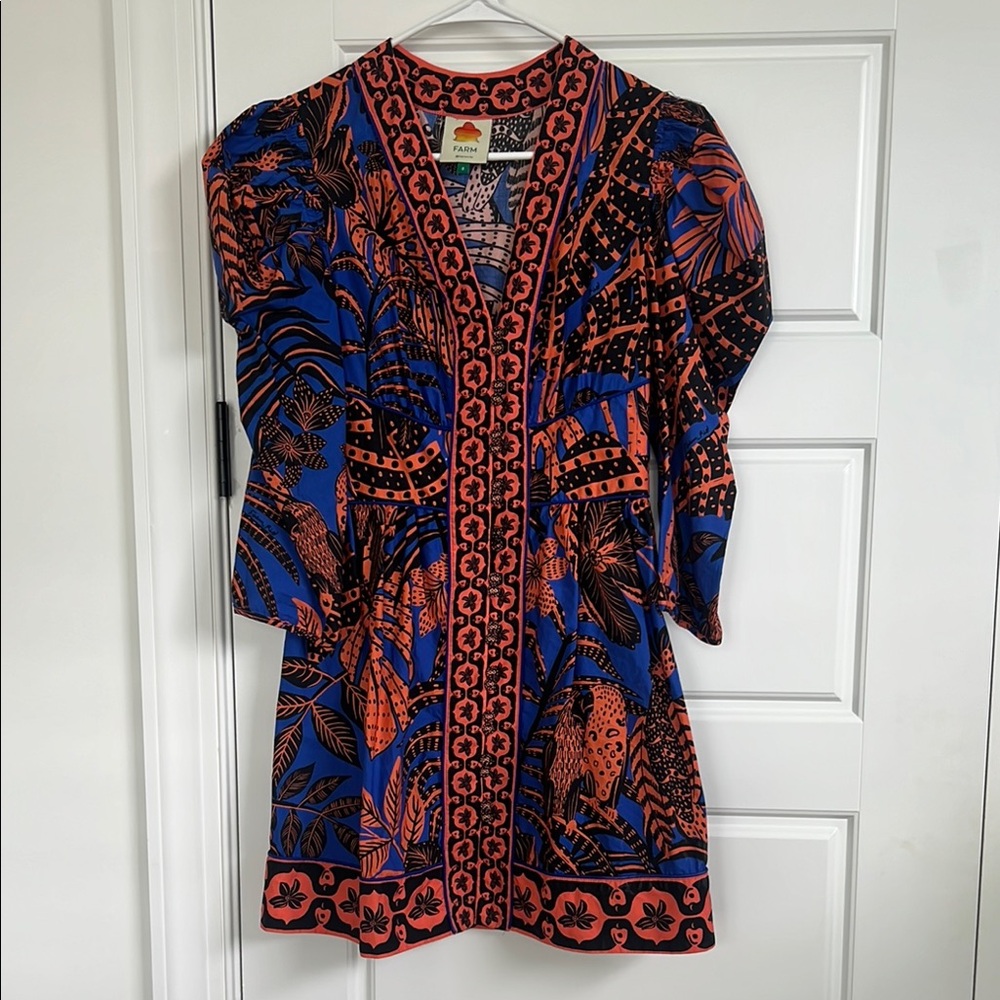 Vibrant Blue and Orange Patterned Dress
